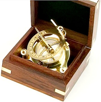 Bussola e meridiana piccola in ottone con scatola di legno e ottone