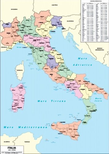 Italia con i limiti amministrativi delle province