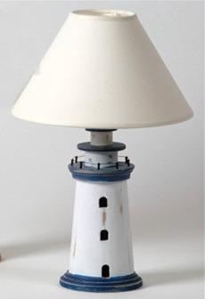 Lampada da tavolo faro in legno rosso e blu - coppia