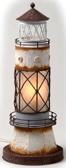 Faro in latta e vetro con luce colore bianco