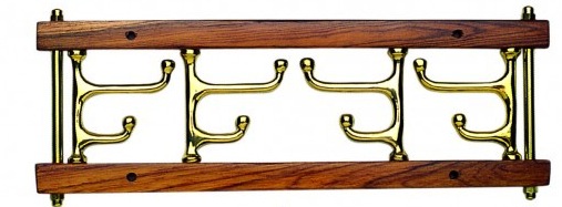 Appendino pieghevole in legno con quattro ganci in ottone