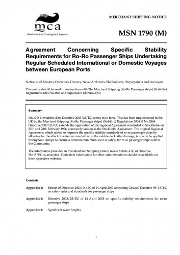 Agreement concerning specific stability requirements for Ro-Ro passenger ships