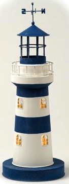Faro in latta con luce a righe bianche e blu