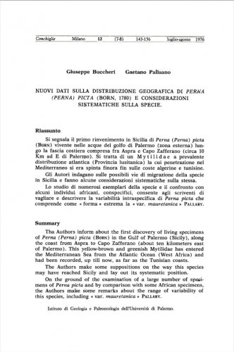 Nuovi dati sulla distribuzione geografica di Perna picta e considerazioni