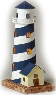 Faro portacandela in latta bianco e blu con casa