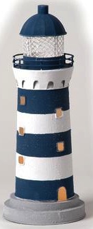 Faro portacandela in latta a righe bianche e blu