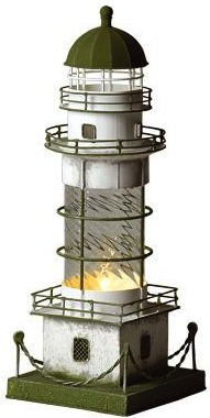 Faro portacandela in latta e vetro verde e bianco