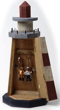 Mezzo faro appendichiavi bianco e rosso in legno rustico