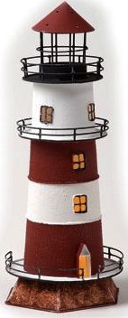 Faro portacandela in latta a righe bianco e rosso