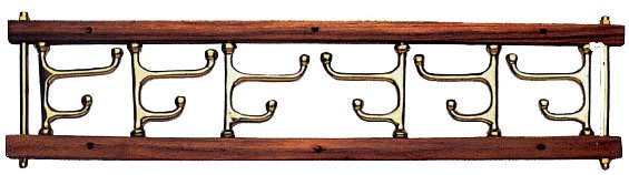 Appendino pieghevole in legno con sei ganci in ottone