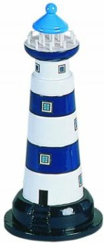 Faro in legno a righe bianche e blu