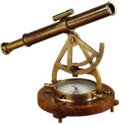 Telescopio in ottone da tavolo con bussola