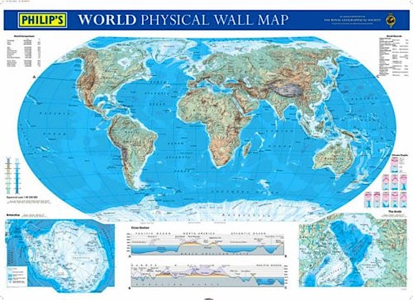 World physical wall map - laminated