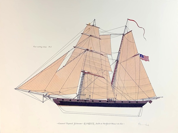 Gunned topsail schooner Rambler built at Medford in 1812