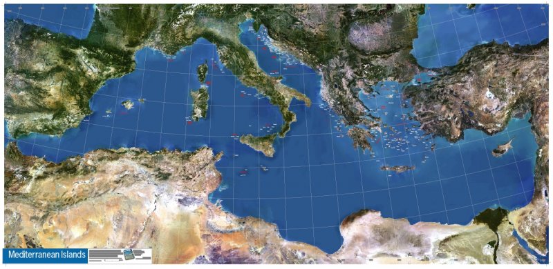 Mediterranean islands satellite map