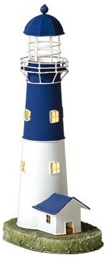 Faro in latta portacandela bianco e blu con casa