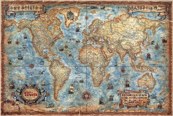 Modern world antique map laminato