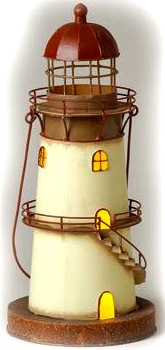 Faro in latta bianco e rosso con luce