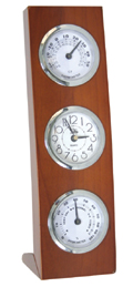 Termometro igrometro e orologio con base in legno verticale