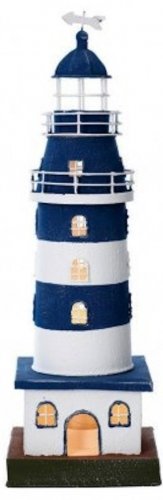 Faro in latta con luce a righe blu e bianche