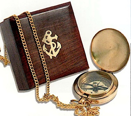 Bussola tascabile in ottone con scatola di legno