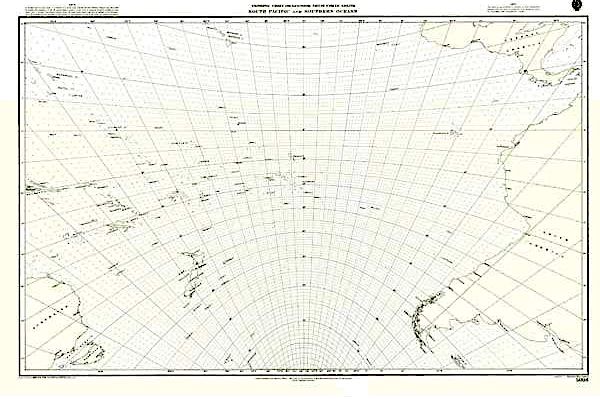 South Pacific and Southern oceans gnomonic chart