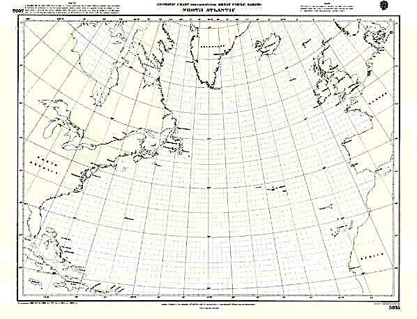 North Atlantic ocean gnomonic chart