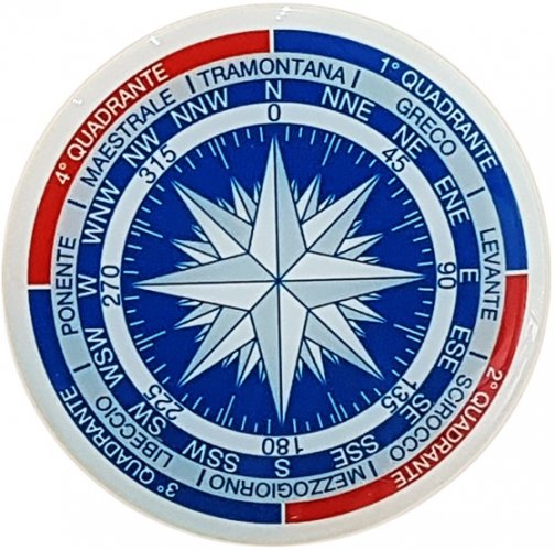 Rosa dei venti a rilievo blu e rossa