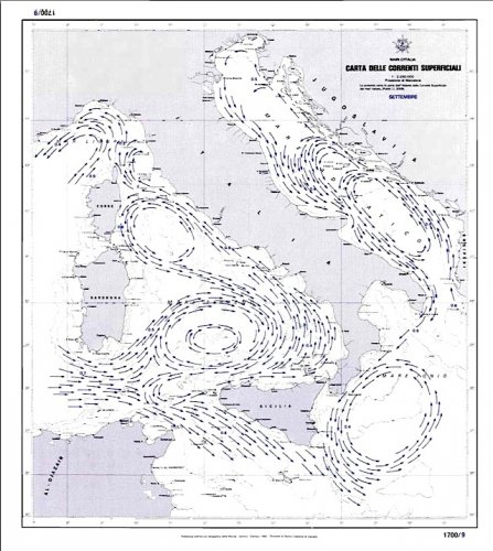 Carta delle correnti superficiali dei mari d'Italia - settembre