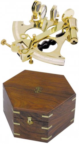 Sestante in ottone con scatola in legno