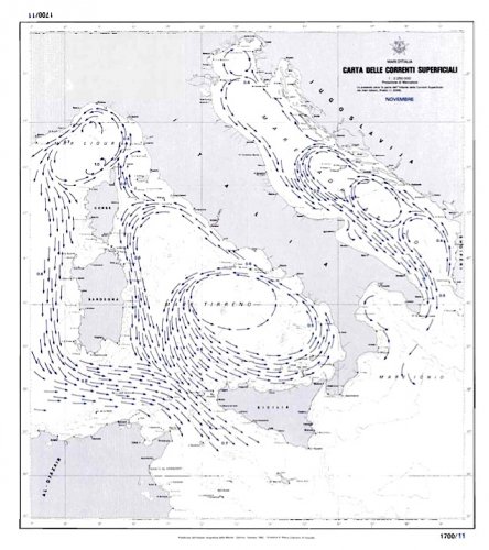 Carta delle correnti superficiali dei mari d'Italia - novembre