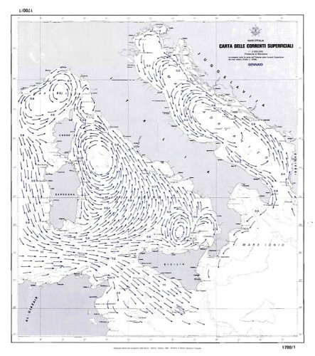 Carta delle correnti superficiali dei mari d'Italia - gennaio