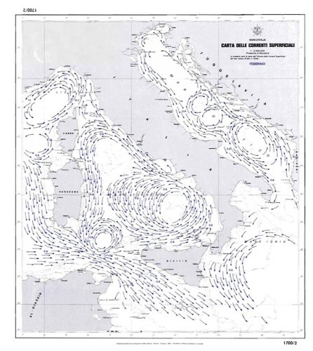 Carta delle correnti superficiali dei mari d'Italia - febbraio