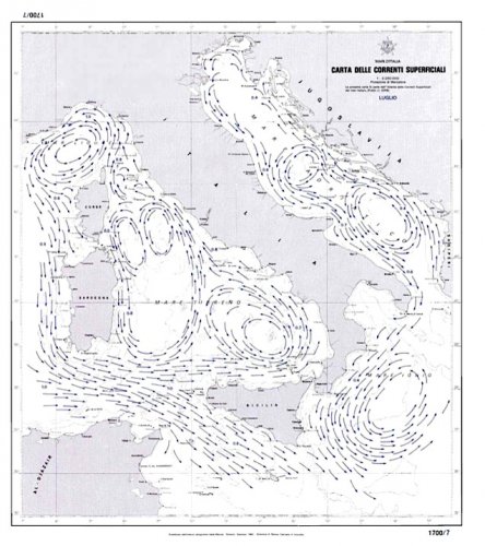 Carta delle correnti superficiali dei mari d'Italia - luglio