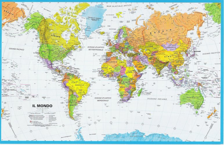 Mondo - politico laminato su pannello con cornice blu