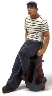 Marinaio seduto con ancora in ceramica dipinto a mano