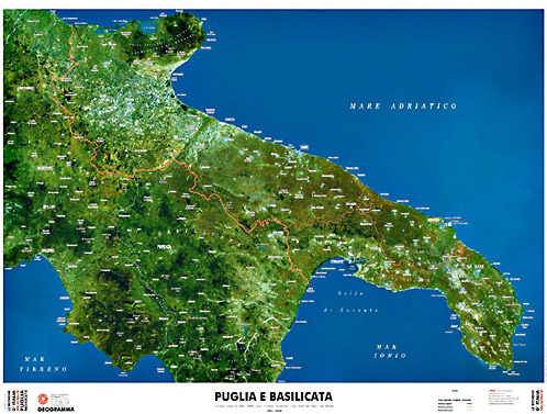 Puglia e Basilicata - carta dal satellite