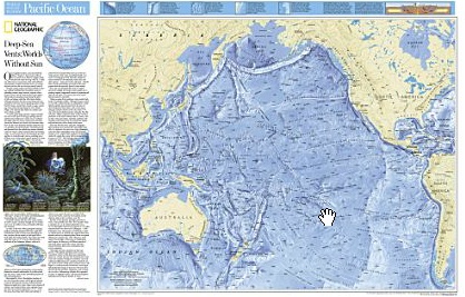 Pacific Ocean - carta del fondo oceanico e geografica plastificata