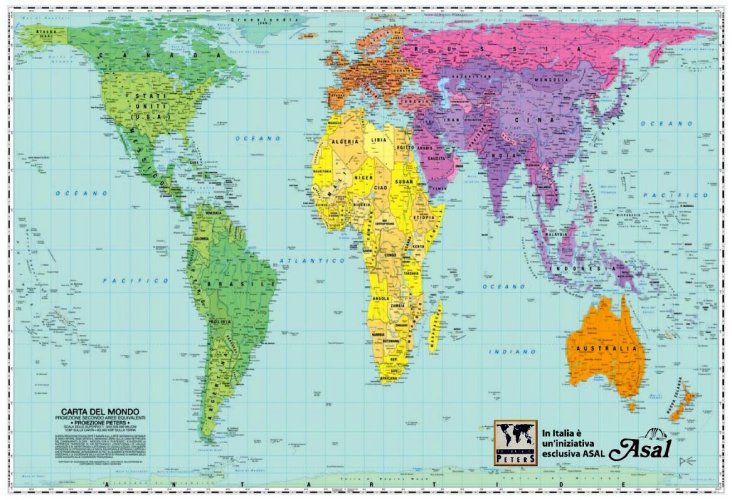 Mondo proiezione di Peters - politico plastificato